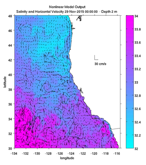 Sea-surface salinity chart of Northern California